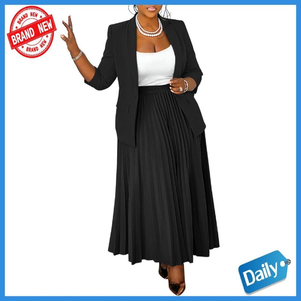 Plus Size 2-Piece Blazer Skirt Set Business Suit Stretchy Soft Material
